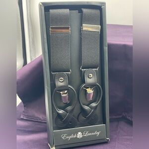 English Laundry: Classic Men’s Black Stretch Suspenders w/ Faux Leather Accents